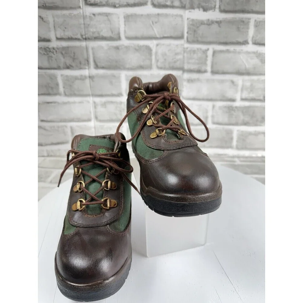 Timberland 6” Youth Size 3 Brown and Green Leather Field Boots